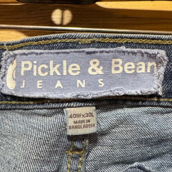 Pickle & Bean Jeans Women's Blue Denim Embellished Hearts Flared Leg Size 40x30 - Picture 5 of 8